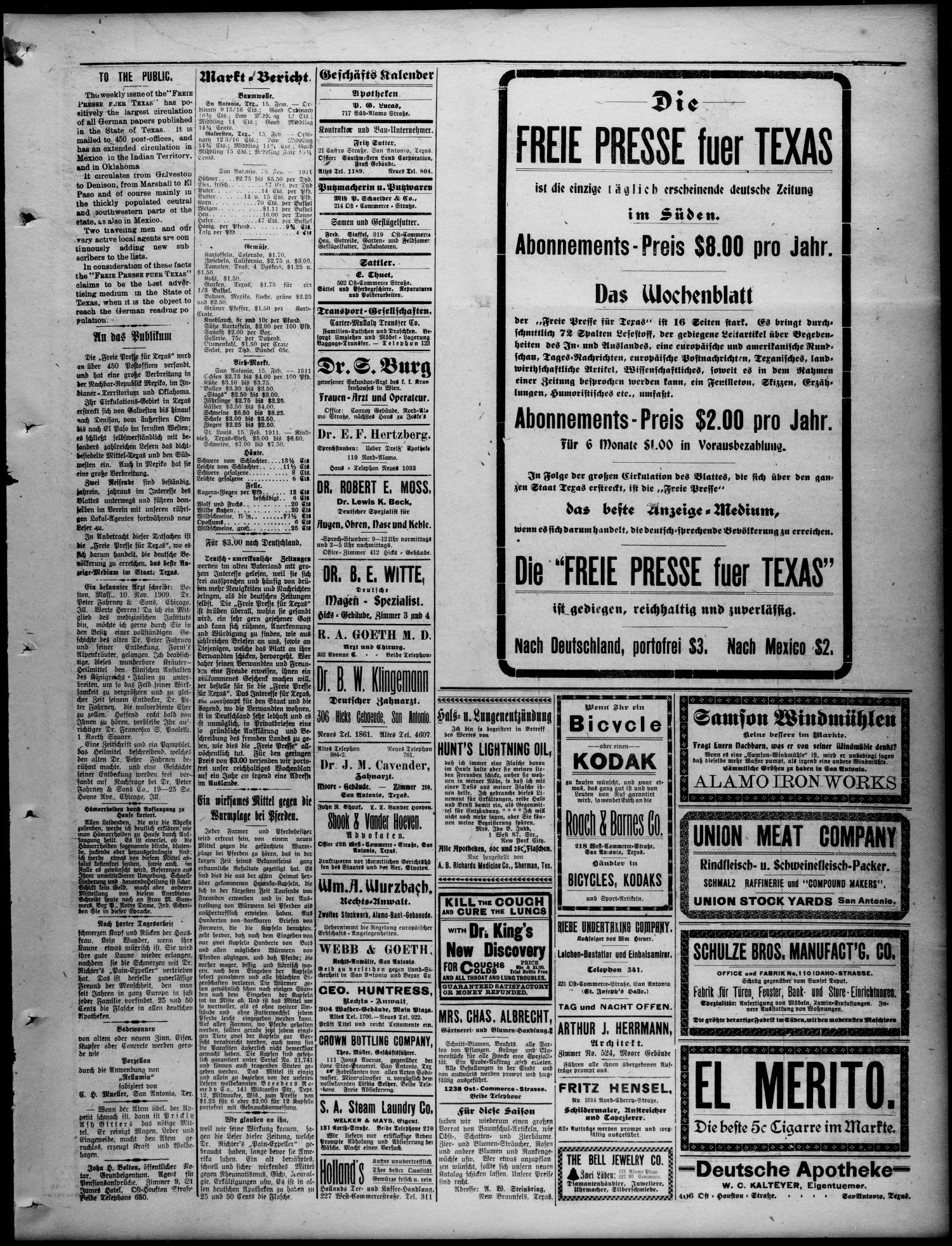 Freie Presse für Texas. (San Antonio, Tex.), Vol. 46, No. 8805, Ed. 1 Wednesday, February 15, 1911
                                                
                                                    [Sequence #]: 3 of 4
                                                