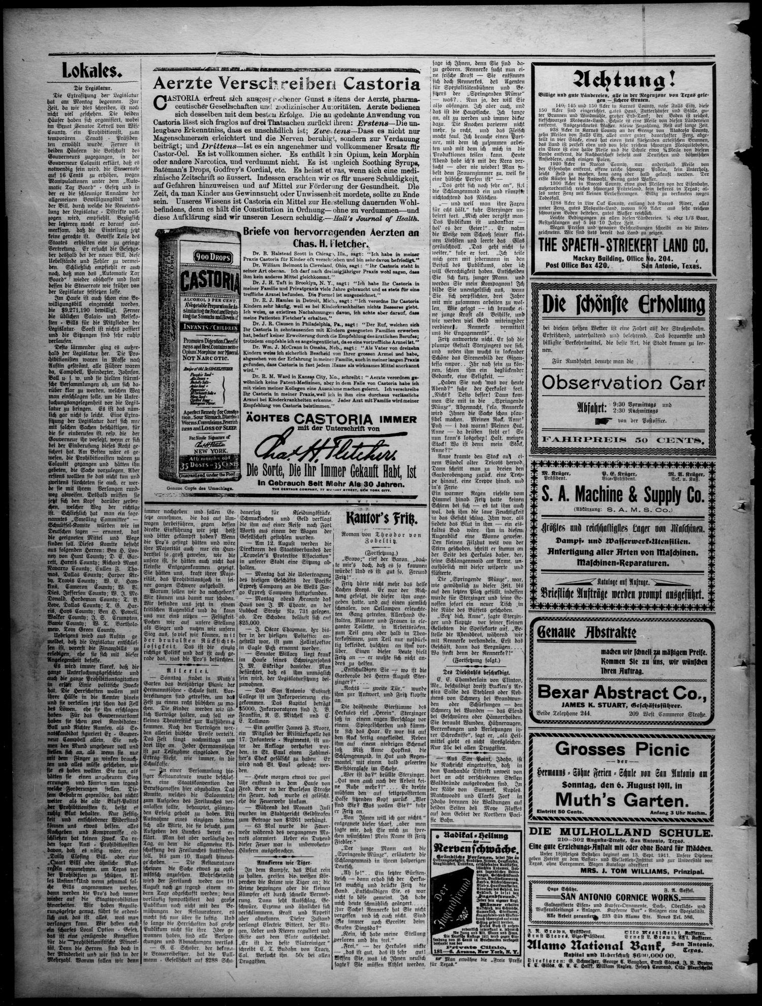 Freie Presse für Texas. (San Antonio, Tex.), Vol. 47, No. 8948, Ed. 1 Tuesday, August 1, 1911
                                                
                                                    [Sequence #]: 4 of 4
                                                