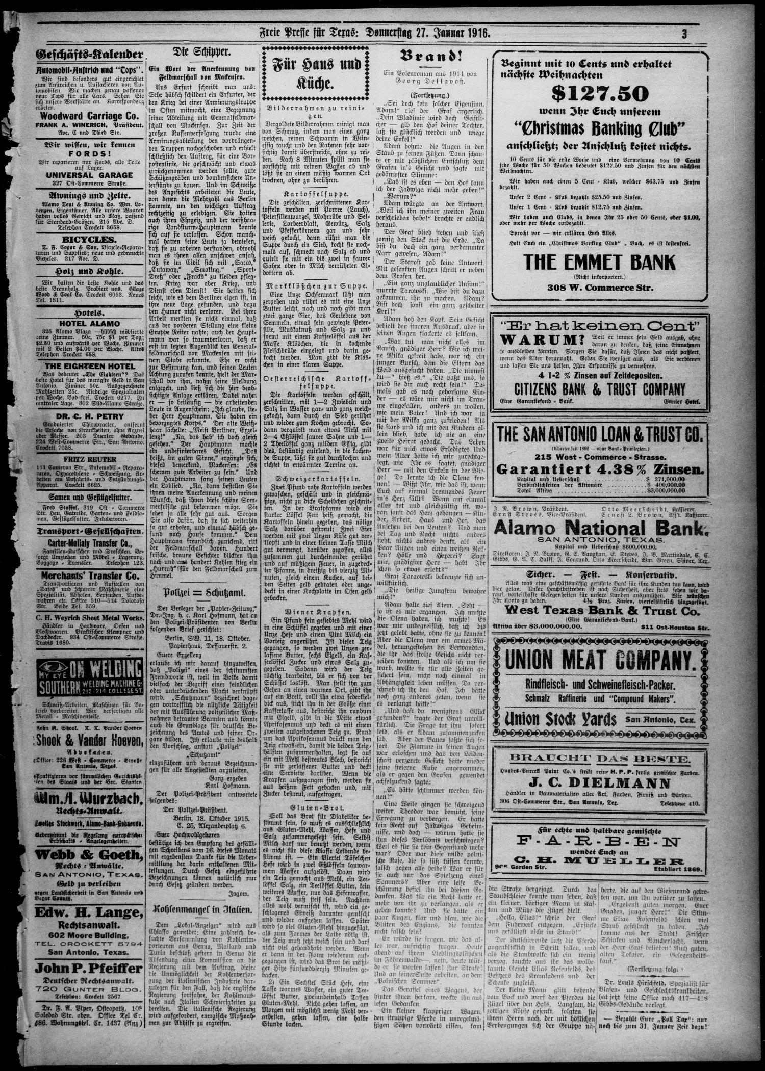 Freie Presse für Texas. (San Antonio, Tex.), Vol. 51, No. 444, Ed. 1 Thursday, January 27, 1916
                                                
                                                    [Sequence #]: 3 of 4
                                                