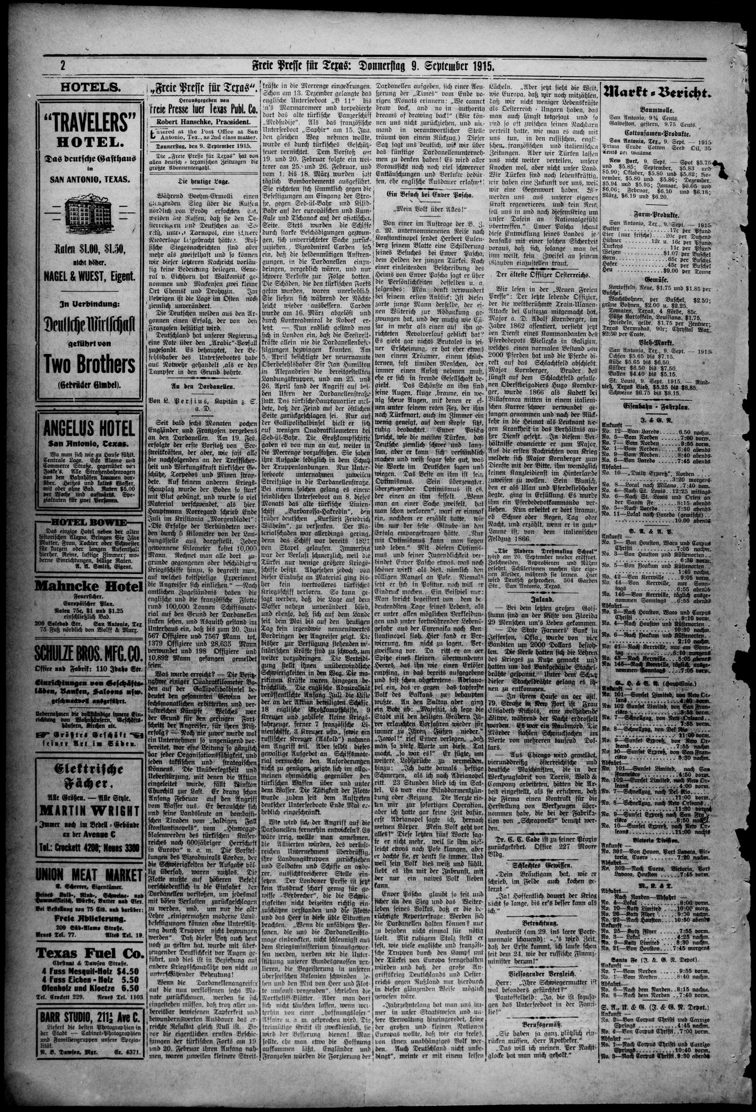 Freie Presse für Texas. (San Antonio, Tex.), Vol. 51, No. 325, Ed. 1 Thursday, September 9, 1915
                                                
                                                    [Sequence #]: 2 of 4
                                                