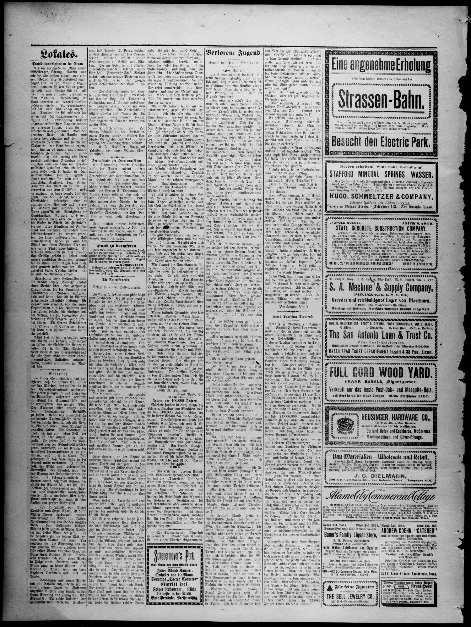 Freie Presse für Texas. (San Antonio, Tex.), Vol. 45, No. 8295, Ed. 1 Friday, July 30, 1909
                                                
                                                    [Sequence #]: 4 of 4
                                                