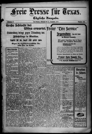 Primary view of object titled 'Freie Presse für Texas. (San Antonio, Tex.), Vol. 51, No. 330, Ed. 1 Wednesday, September 15, 1915'.