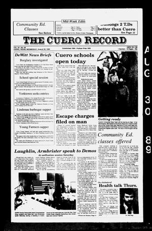 Primary view of object titled 'The Cuero Record (Cuero, Tex.), Vol. 93, No. 69, Ed. 1 Wednesday, August 30, 1989'.