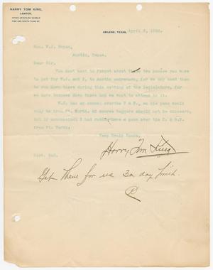 Primary view of object titled '[Letter from Harry Tom King to William John Bryan, April 3, 1906]'.