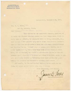 Primary view of object titled '[Letter from James B. Wells to William John Bryan, September 22, 1905]'.
