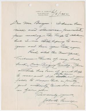 Primary view of object titled '[Letter from John A. Lomax to William John Bryan, June 5, 1942]'.