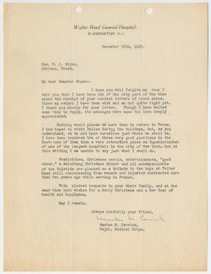 Primary view of object titled '[Letter from Manton M. Carrick to Honorable W. J. Bryan, December 16, 1920]'.