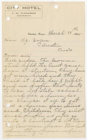 Primary view of object titled '[Letter from F. W. Flanagan to William John Bryan, March 25, 1905]'.