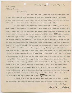 Primary view of object titled '[Letter from Malcolm Black to W. J. Bryan, April 30, 1944]'.