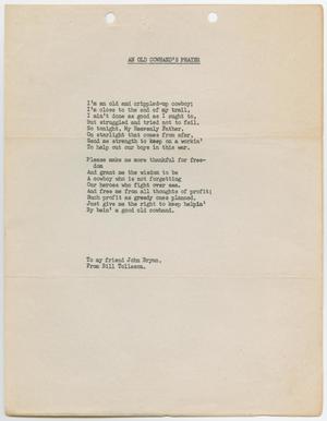 Primary view of object titled '[Poem: An Old Cowhand's Prayer]'.