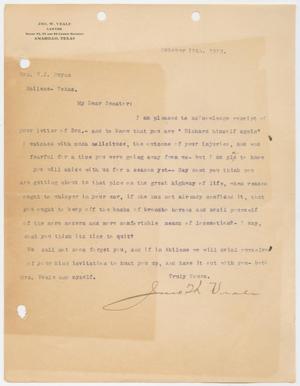 Primary view of object titled '[Letter from JNO W. Veale to Honorable W. J. Bryan, October 19th, 1912]'.