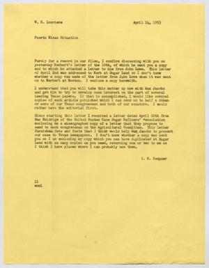 Primary view of object titled '[Letter from I. H. Kempner to W. H. Louviere, April 14, 1953]'.