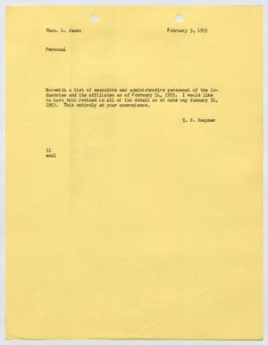 Primary view of object titled '[Letter from I. H. Kempner to Thomas L. James, February 3, 1953]'.