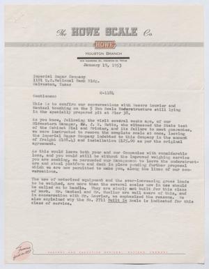 Primary view of object titled '[Letter from H. K. Leonard to Imperial Sugar Company, January 19, 1953]'.