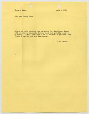 Primary view of object titled '[Letter from I. H. Kempner to Thomas L. James, April 2, 1953]'.