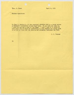 Primary view of object titled '[Letter from I. H. Kempner to Thomas L. James, April 6, 1953]'.