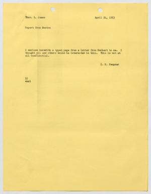 Primary view of object titled '[Letter from I. H. Kempner to Thomas L. James, April 24, 1953]'.