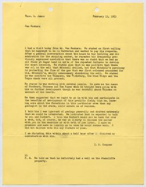 Primary view of object titled '[Letter from I. H. Kempner to Thomas L. James, February 13, 1953]'.