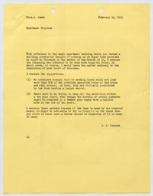 Primary view of object titled '[Letter from I. H. Kempner to Thomas L. James, February 23, 1953]'.