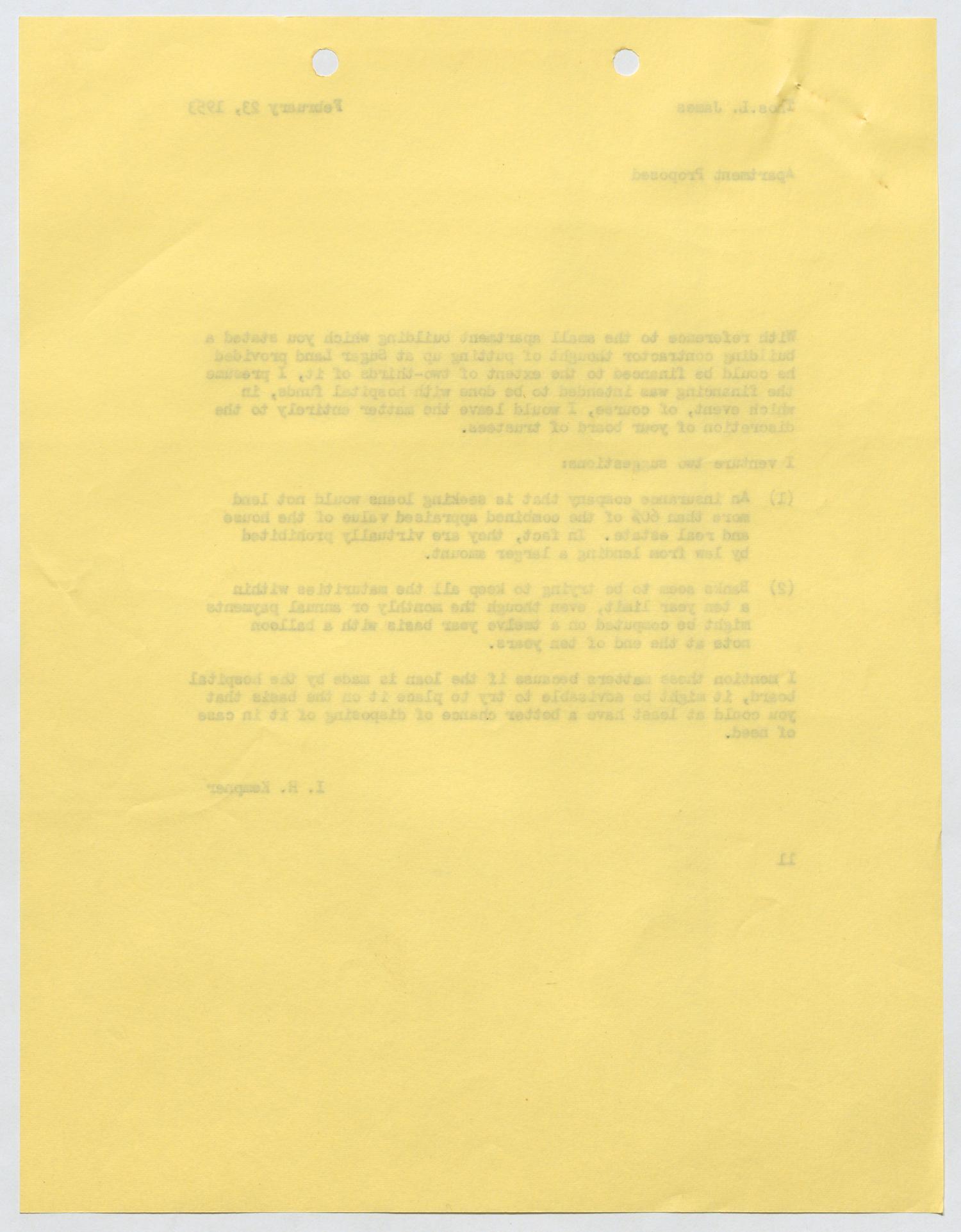 [Letter from I. H. Kempner to Thomas L. James, February 23, 1953]
                                                
                                                    [Sequence #]: 2 of 2
                                                