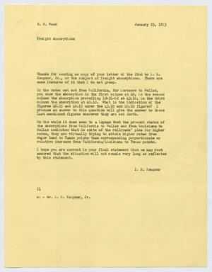 Primary view of object titled '[Letter from I. H. Kempner to E. O. Wood, January 23, 1953]'.