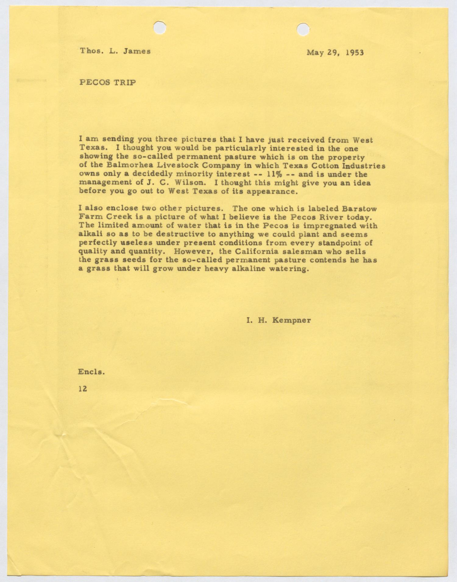 [Letter from I. H. Kempner to Thomas L. James, May 29, 1953]
                                                
                                                    [Sequence #]: 1 of 2
                                                