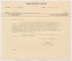 Primary view of object titled '[Letter from Thomas L. James to I. H. Kempner, June 2, 1953]'.