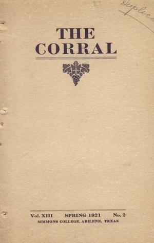 Primary view of object titled 'The Corral, Volume 13, Number 2, Spring, 1921'.