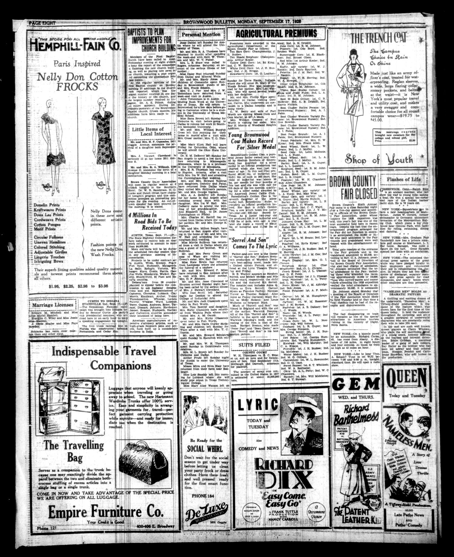 Brownwood Bulletin (Brownwood, Tex.), Vol. 28, No. 288, Ed. 1 Monday, September 17, 1928
                                                
                                                    [Sequence #]: 8 of 8
                                                
