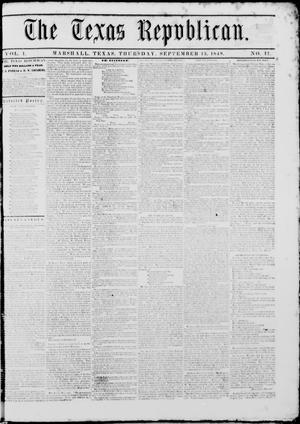 Primary view of object titled 'The Texas Republican. (Marshall, Tex.), Vol. 1, No. 17, Ed. 1 Thursday, September 13, 1849'.