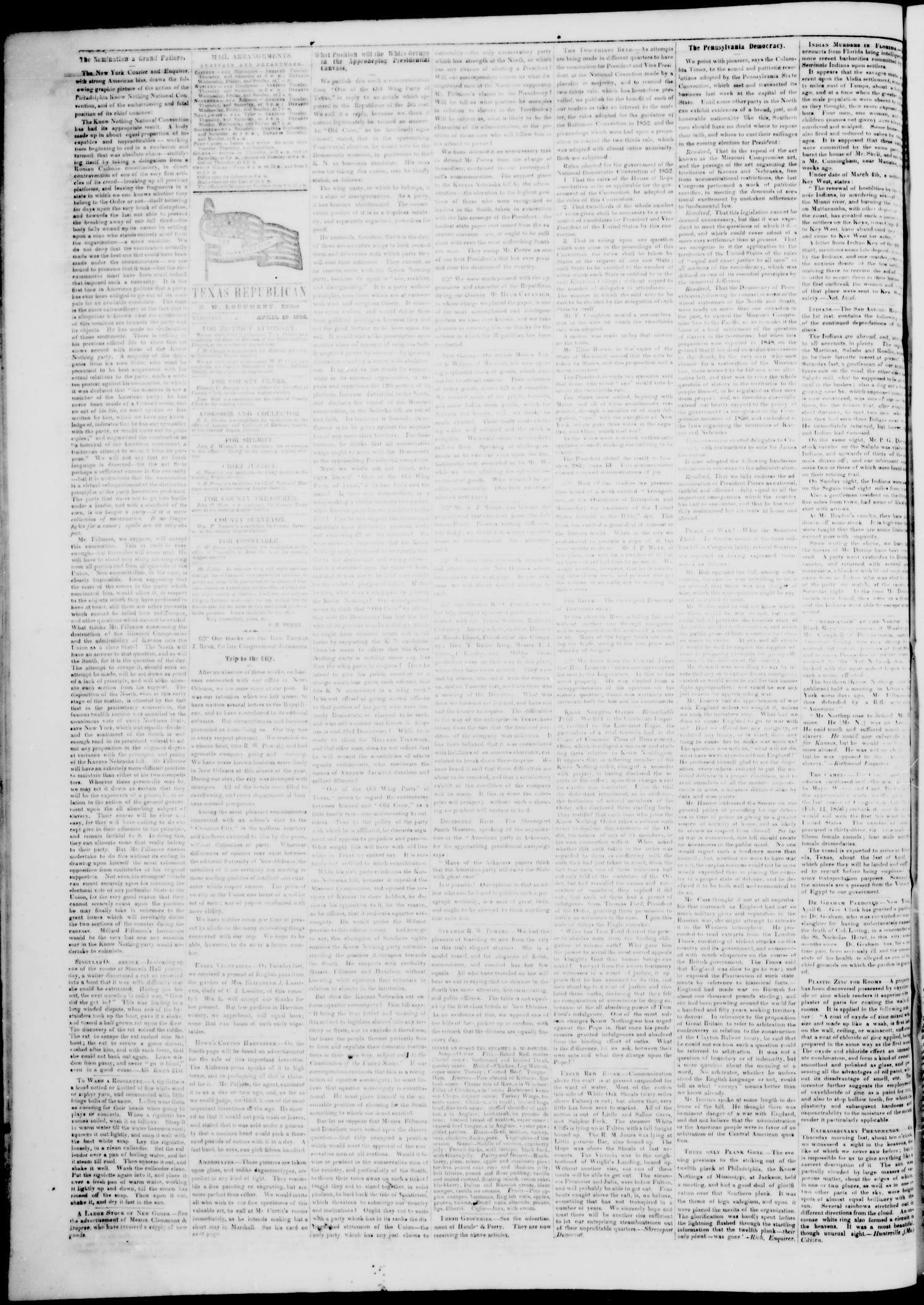 The Texas Republican. (Marshall, Tex.), Vol. 7, No. 34, Ed. 1 Saturday, April 19, 1856
                                                
                                                    [Sequence #]: 2 of 4
                                                