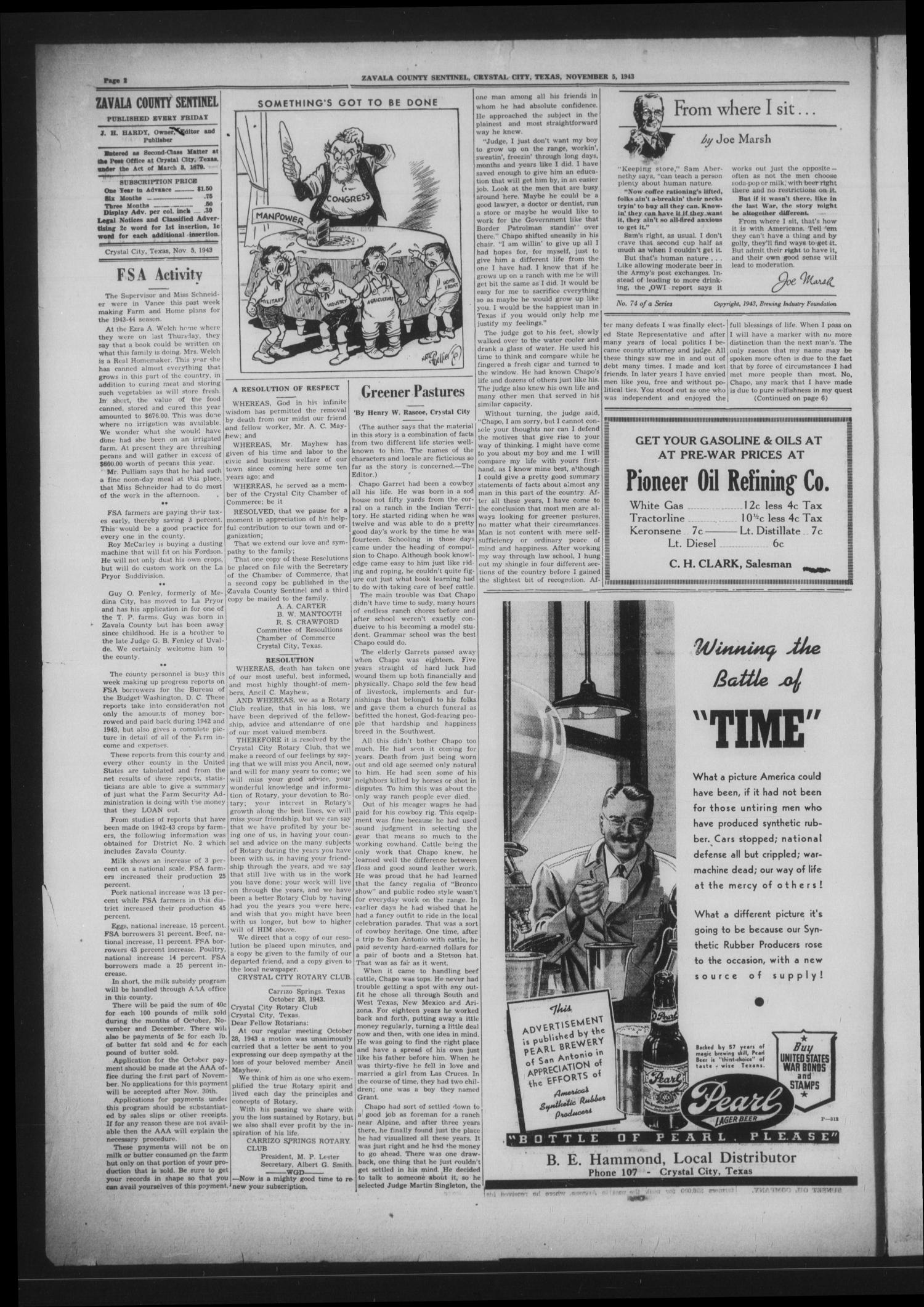 Zavala County Sentinel (Crystal City, Tex.), Vol. 32, No. 28, Ed. 1 Friday, November 5, 1943
                                                
                                                    [Sequence #]: 2 of 6
                                                