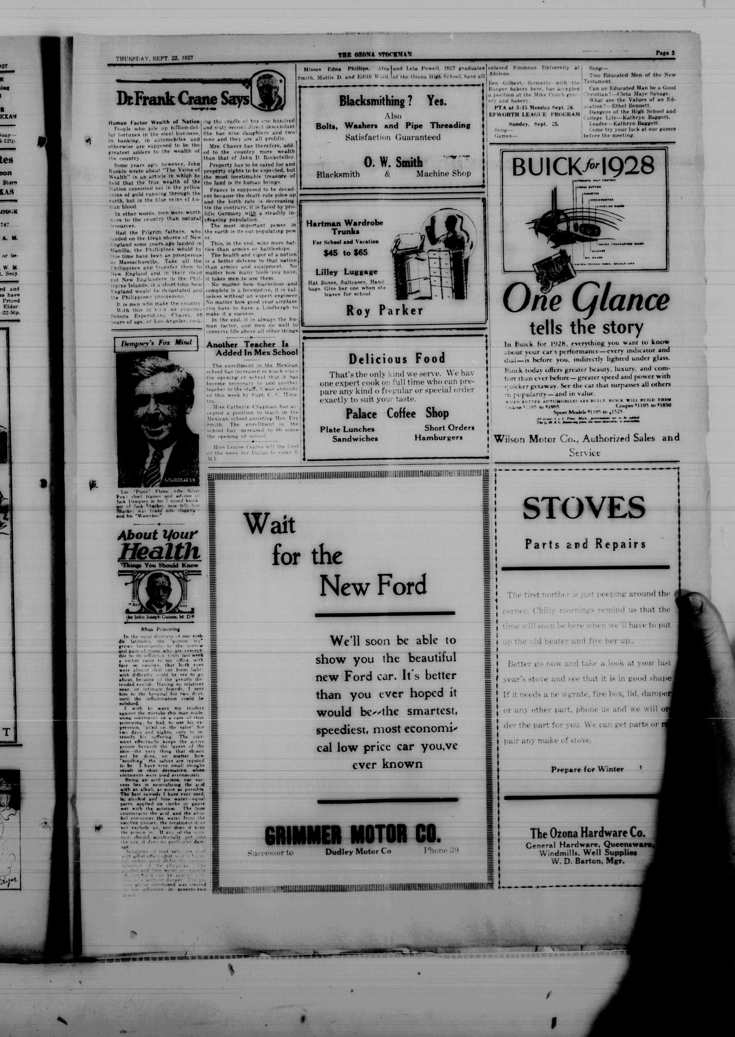 The Ozona Stockman (Ozona, Tex.), Vol. 14, No. 24, Ed. 1 Thursday, September 22, 1927
                                                
                                                    [Sequence #]: 3 of 8
                                                