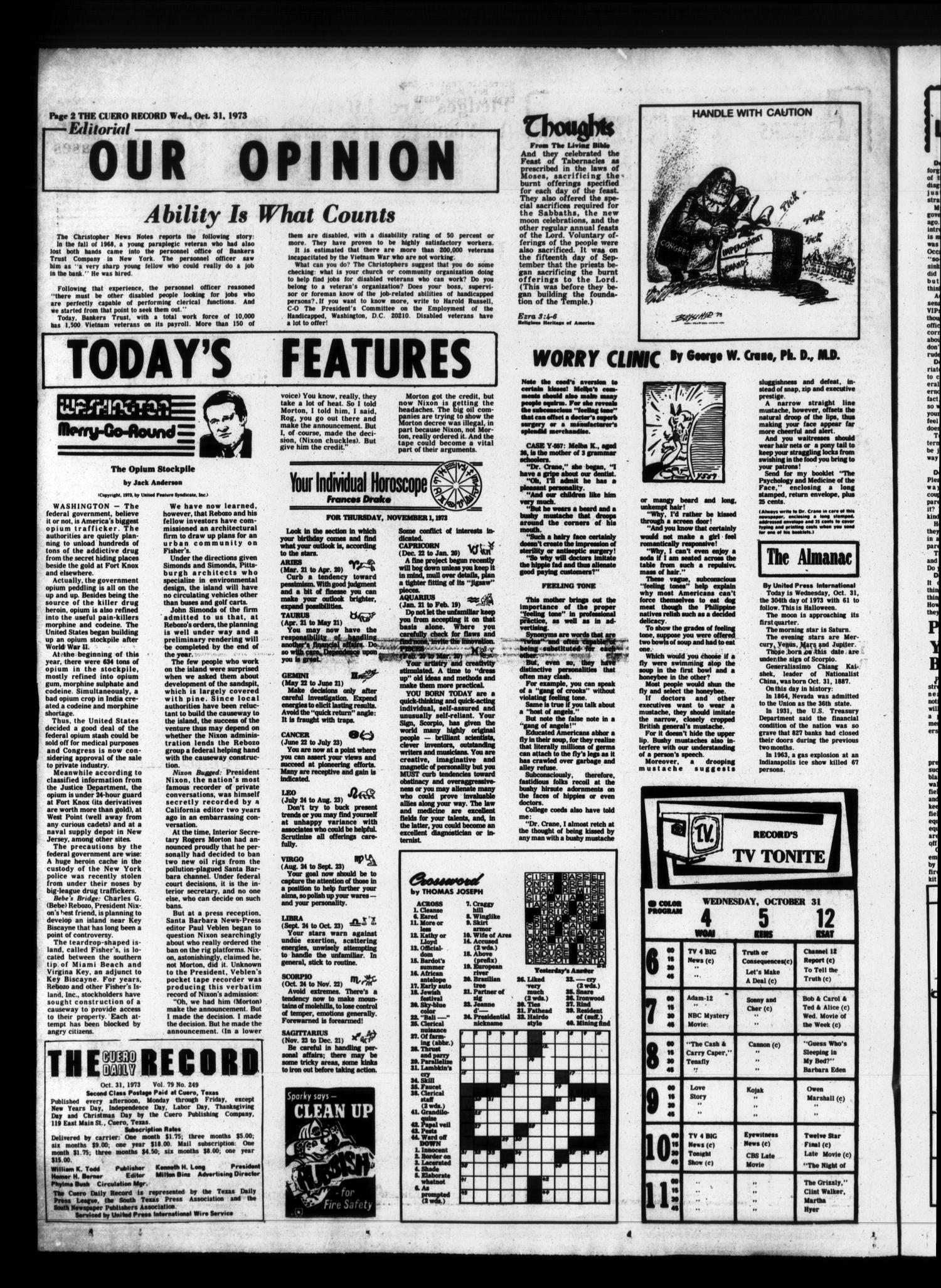 The Cuero Daily Record (Cuero, Tex.), Vol. 79, No. 249, Ed. 1 Wednesday, October 31, 1973
                                                
                                                    [Sequence #]: 2 of 26
                                                