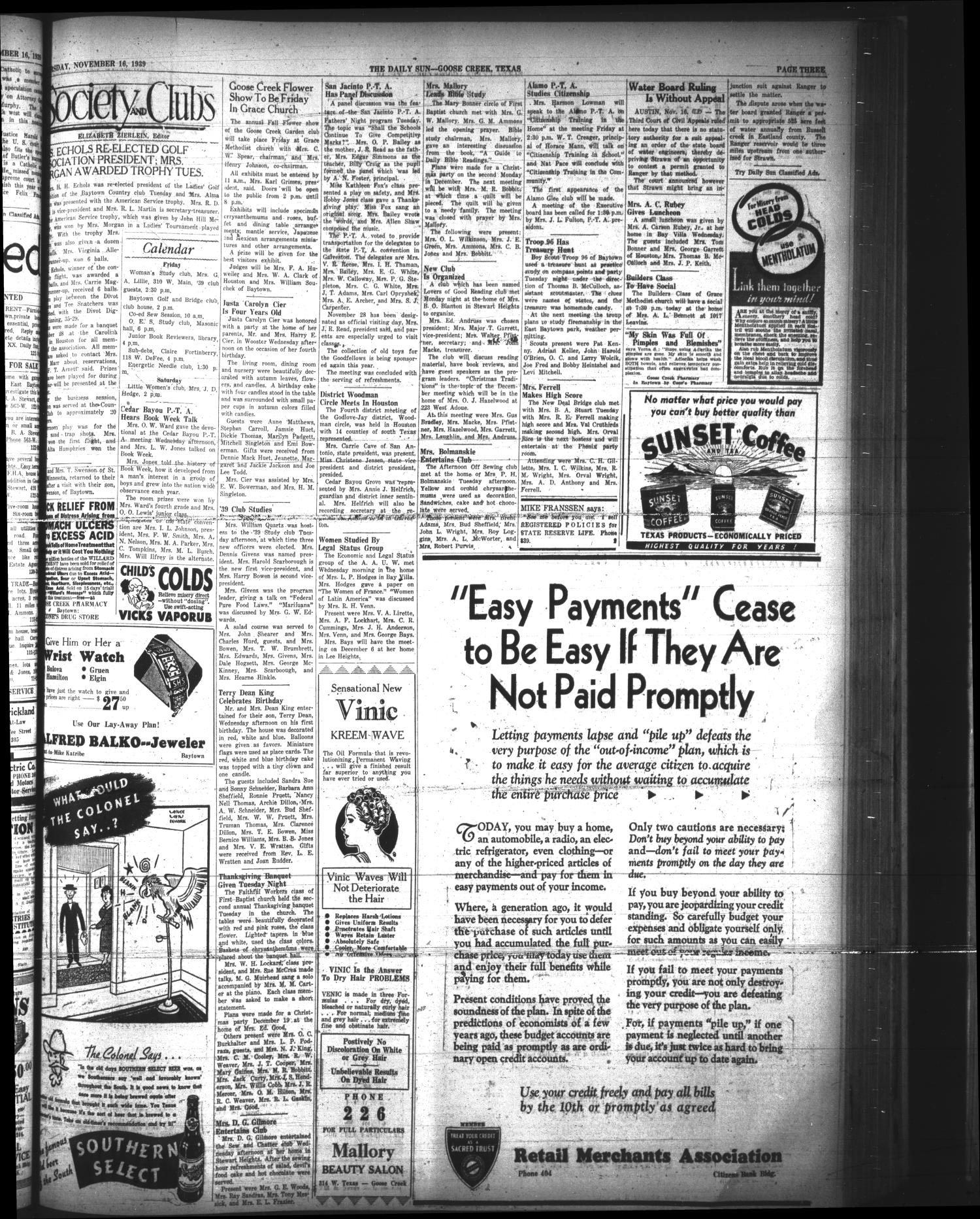 The Daily Sun (Goose Creek, Tex.), Vol. 21, No. 122, Ed. 1 Thursday, November 16, 1939
                                                
                                                    [Sequence #]: 3 of 8
                                                