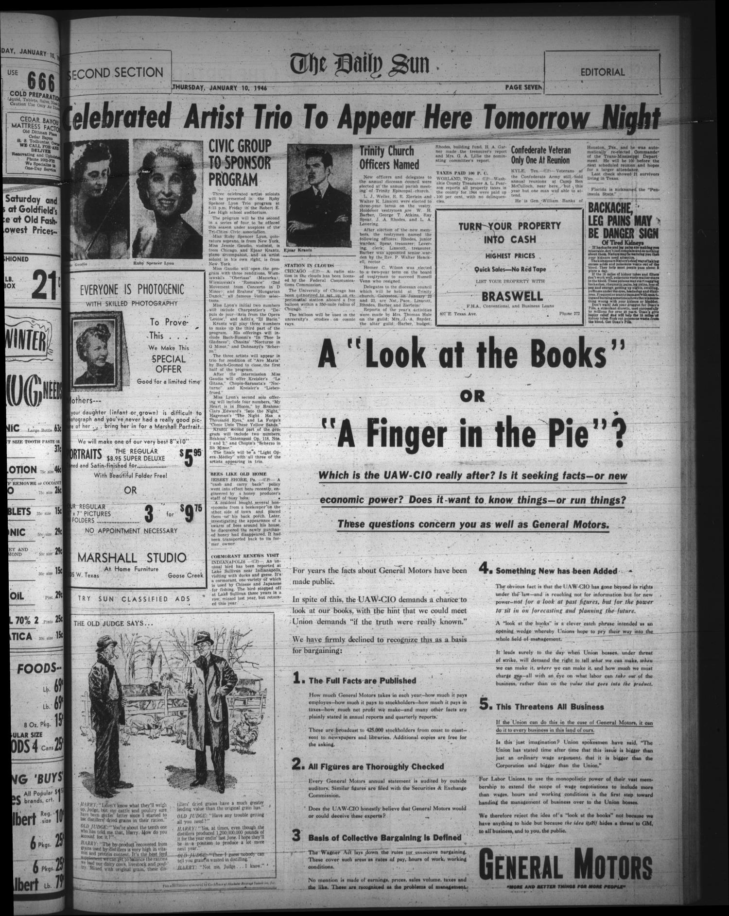 The Daily Sun (Goose Creek, Tex.), Vol. 28, No. 177, Ed. 1 Thursday, January 10, 1946
                                                
                                                    [Sequence #]: 7 of 10
                                                