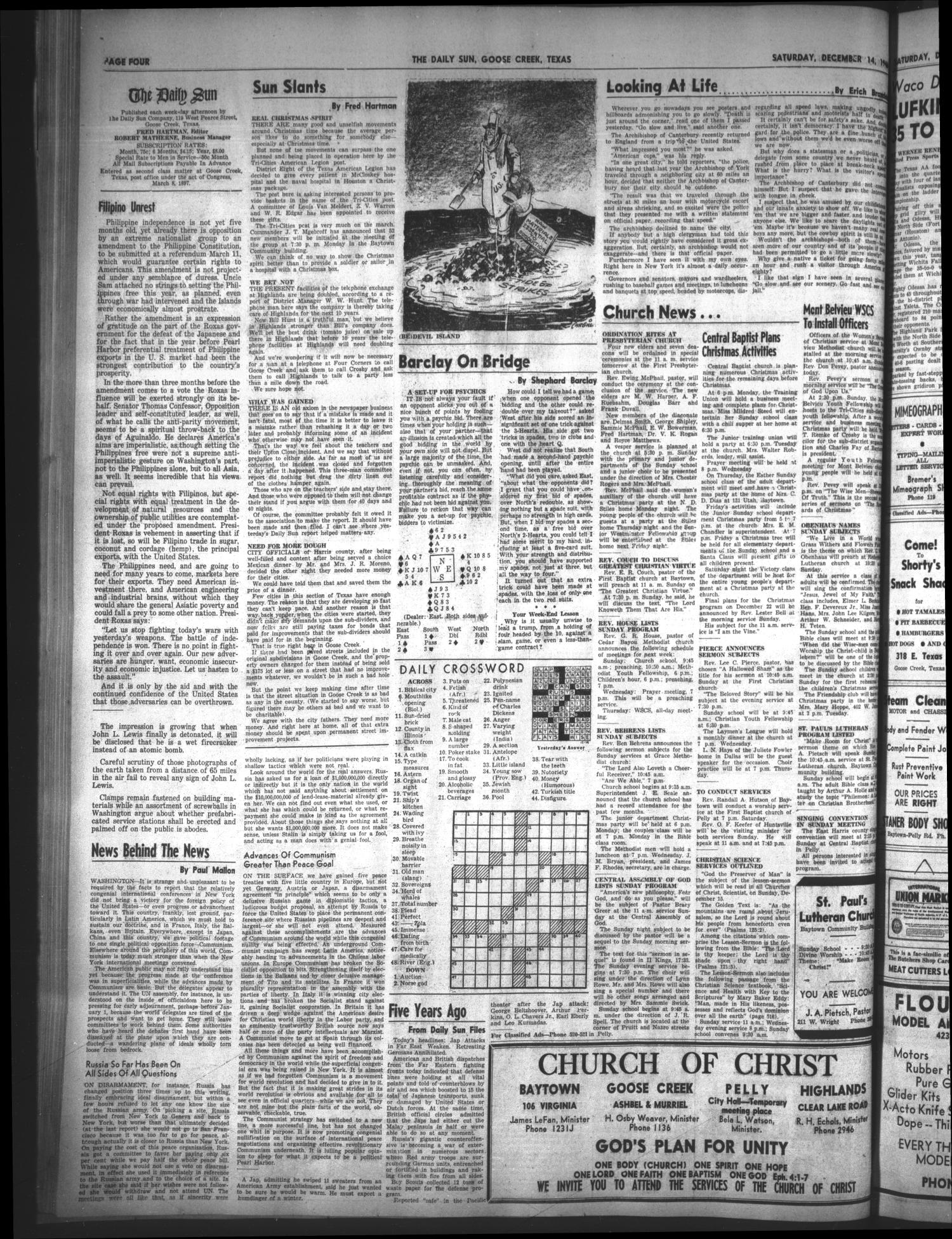 The Daily Sun (Goose Creek, Tex.), Vol. 29, No. 160, Ed. 1 Saturday, December 14, 1946
                                                
                                                    [Sequence #]: 4 of 6
                                                