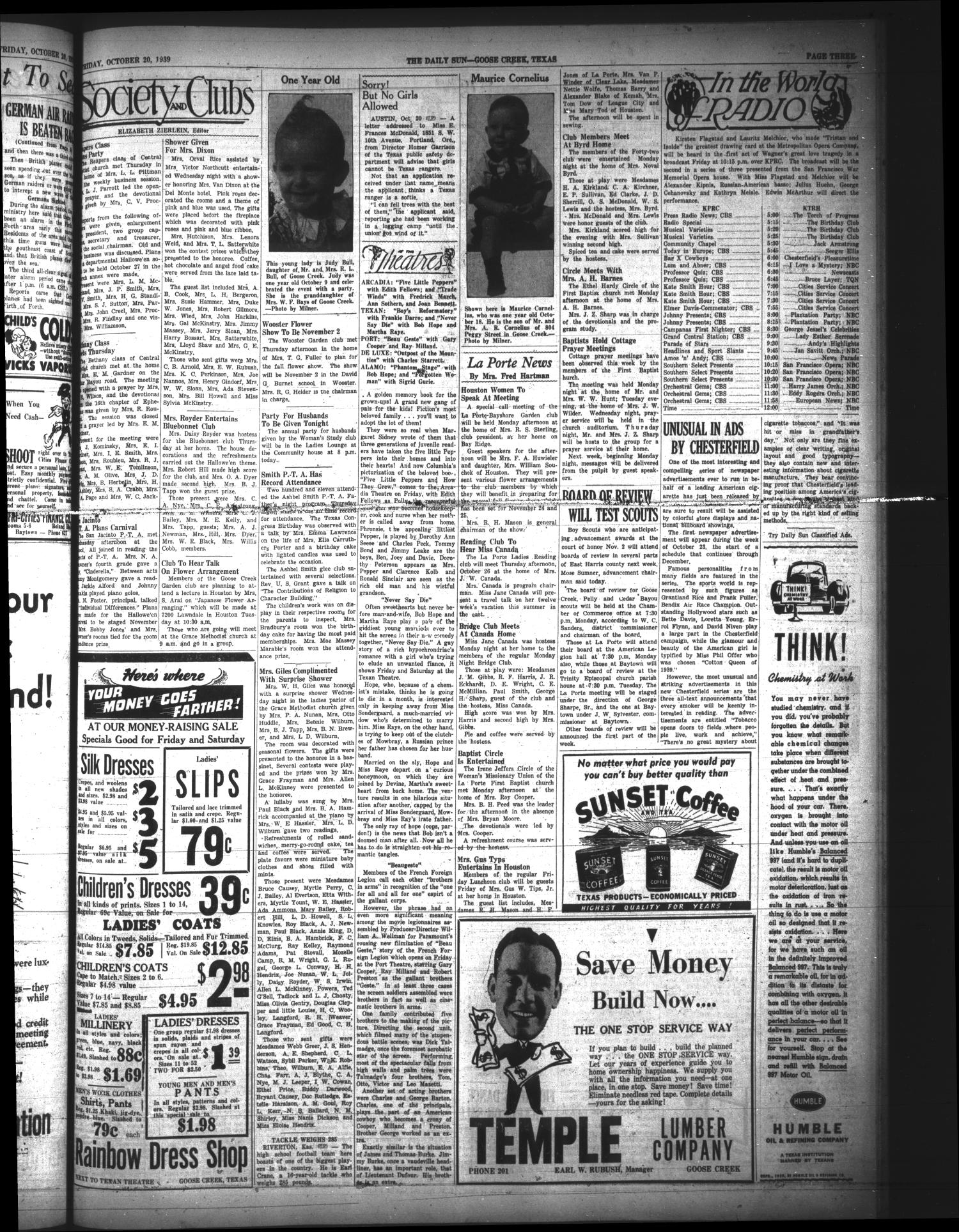 The Daily Sun (Goose Creek, Tex.), Vol. 21, No. 100, Ed. 1 Friday, October 20, 1939
                                                
                                                    [Sequence #]: 3 of 6
                                                