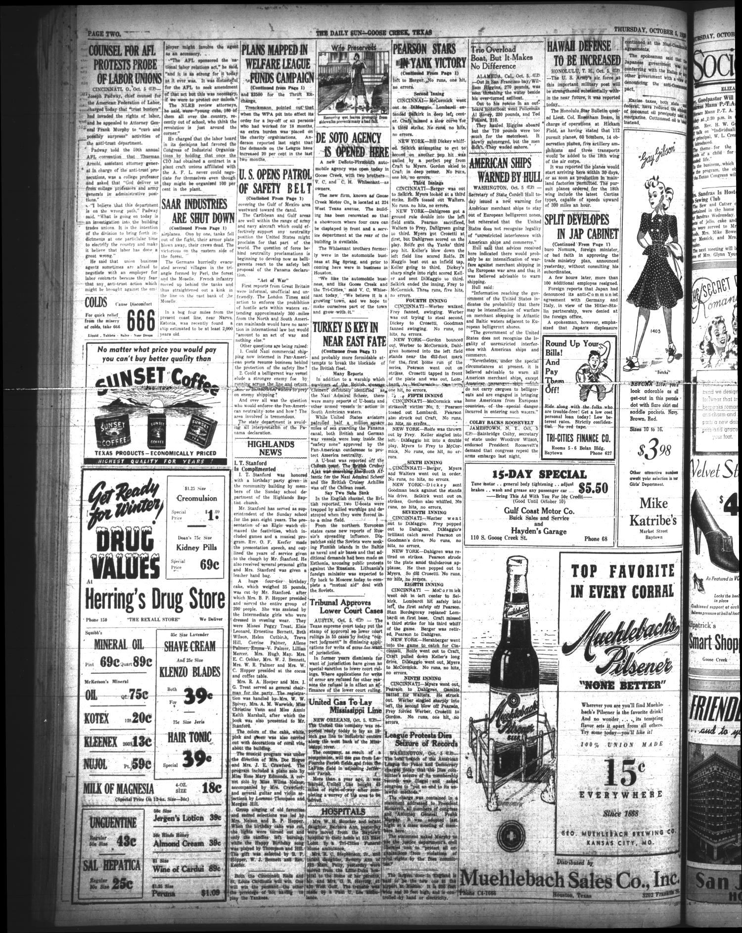 The Daily Sun (Goose Creek, Tex.), Vol. 21, No. 87, Ed. 1 Thursday, October 5, 1939
                                                
                                                    [Sequence #]: 2 of 6
                                                