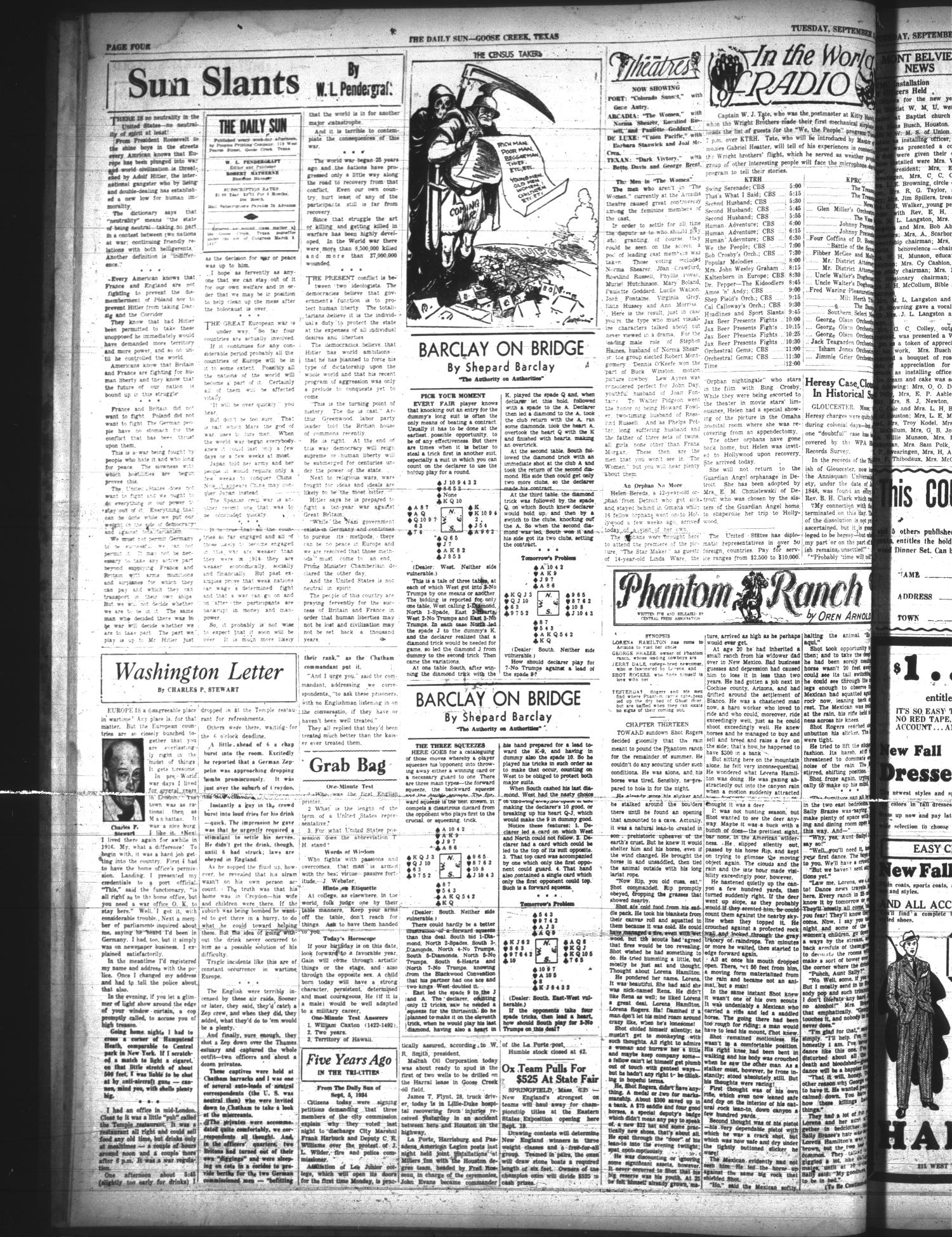 The Daily Sun (Goose Creek, Tex.), Vol. 21, No. 61, Ed. 1 Tuesday, September 5, 1939
                                                
                                                    [Sequence #]: 4 of 8
                                                