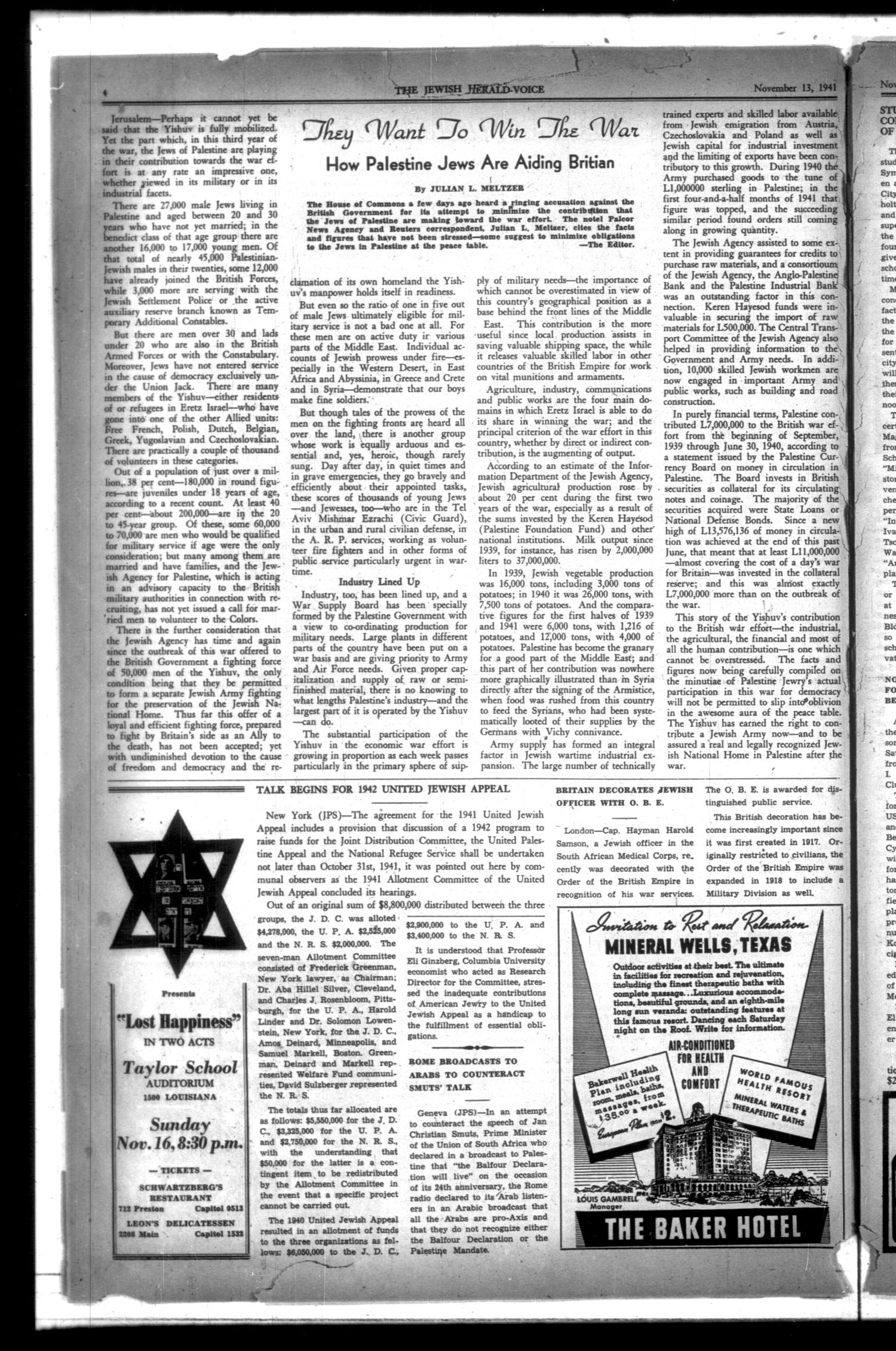 Jewish Herald-Voice (Houston, Tex.), Vol. 36, No. 39, Ed. 1 Thursday, November 13, 1941
                                                
                                                    [Sequence #]: 4 of 8
                                                
