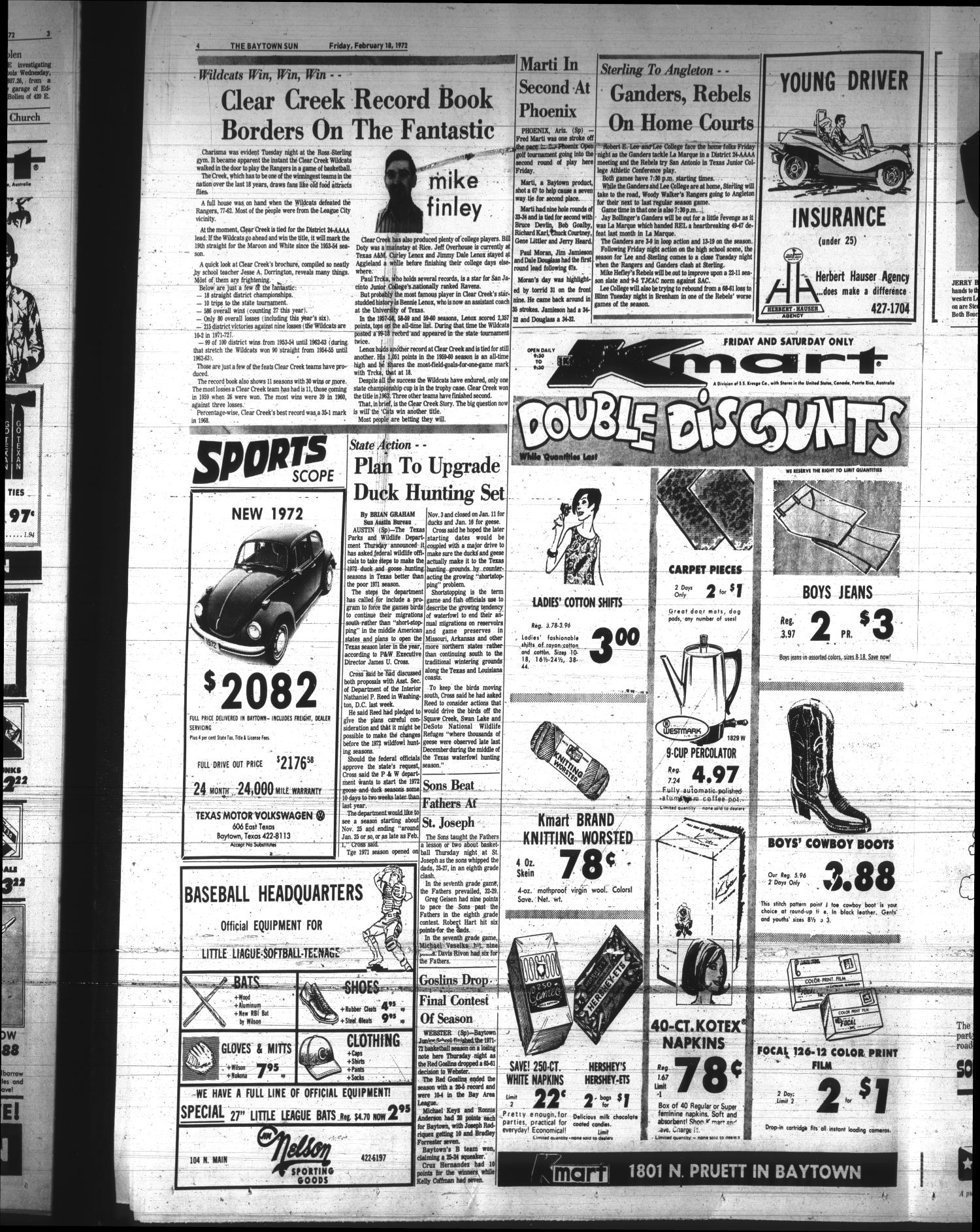The Baytown Sun (Baytown, Tex.), Vol. 50, No. 117, Ed. 1 Friday, February 18, 1972
                                                
                                                    [Sequence #]: 4 of 16
                                                