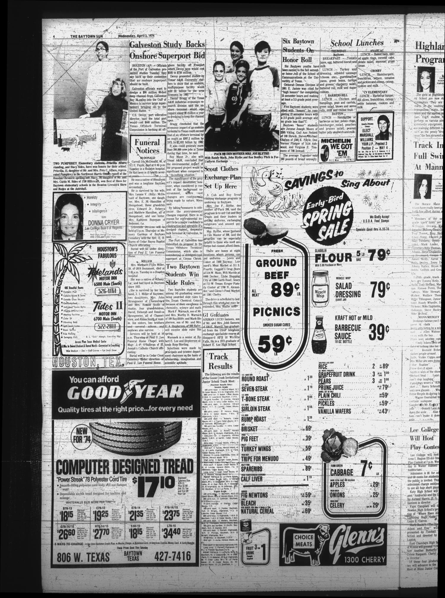 The Baytown Sun (Baytown, Tex.), Vol. 52, No. 148, Ed. 1 Wednesday, April 3, 1974
                                                
                                                    [Sequence #]: 4 of 22
                                                
