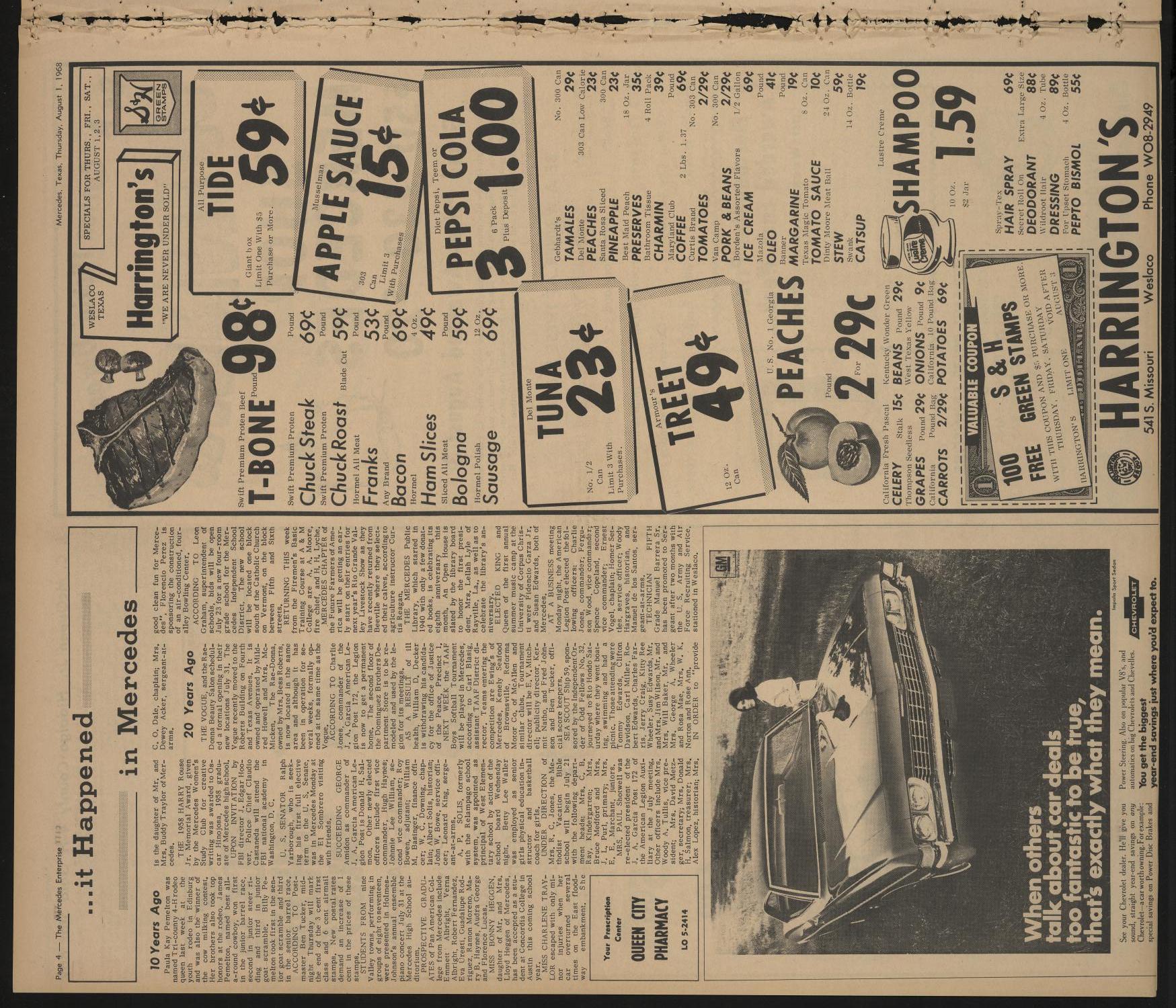 The Mercedes Enterprise (Mercedes, Tex.), Vol. 53, No. 31, Ed. 1 Thursday, August 1, 1968
                                                
                                                    [Sequence #]: 4 of 10
                                                