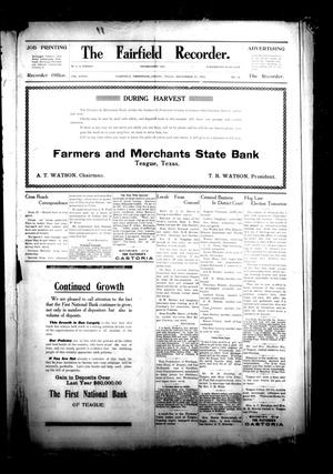 Primary view of object titled 'The Fairfield Recorder. (Fairfield, Tex.), Vol. 36, No. 52, Ed. 1 Friday, September 27, 1912'.