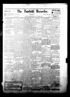 Primary view of The Fairfield Recorder. (Fairfield, Tex.), Vol. 33, No. 1, Ed. 1 Friday, October 2, 1908