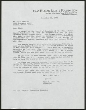 Primary view of object titled '[Letter from Alan H. Levi to Dick Peeples, December 31, 1992]'.