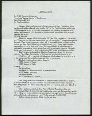 Primary view of object titled '[Letter from Suzy Wagers to the Texas Human Rights Foundation Executive Committee, October 20, 1992]'.