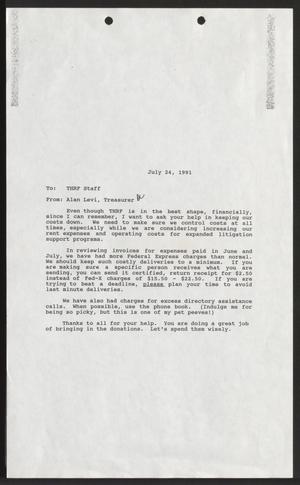 Primary view of object titled '[Letter from Alan Levi to Texas Human Rights Foundation staff, July 24, 1991]'.