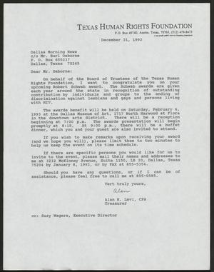 Primary view of object titled '[Letter from Alan H. Levi to Burl Osborne, December 31, 1992]'.